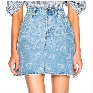 Jonathan Simkhai Paisley Print Denim Mini Skirt Size 29